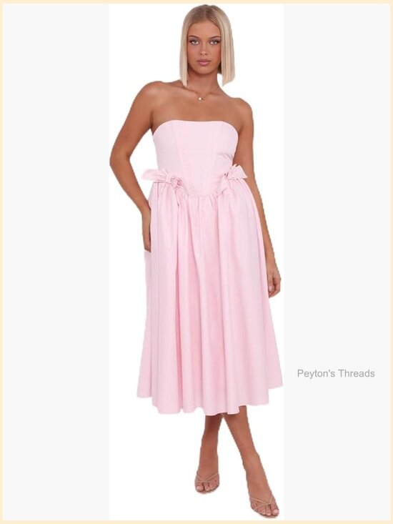 Dresses & Skirts - Strapless Midi Dress with Boned Bodice and Back Corset Tie